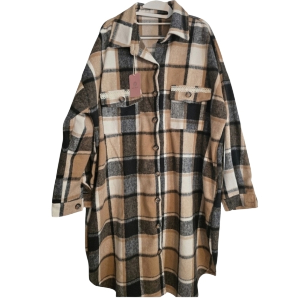 Hand Crafted Upcycled Sweeter Than Pie Flannel Shacket Size XXL NWT - Picture 3 of 11